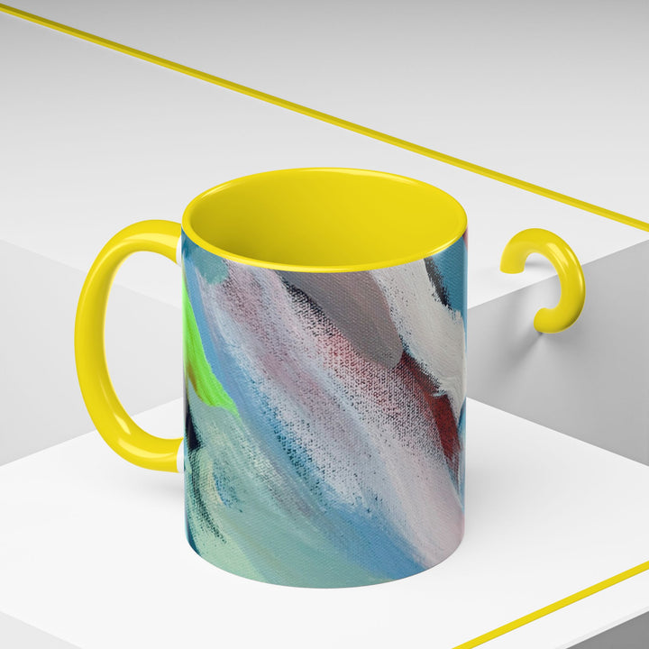 Abstract Brushstroke Accent Coffee Mug — Red, Blue & Teal Artistic Ceramic Mug (11/15oz) - Preethi Arts