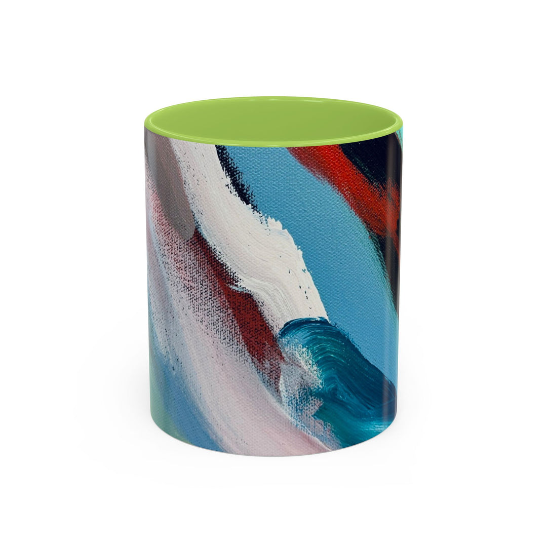 Abstract Brushstroke Accent Coffee Mug — Red, Blue & Teal Artistic Ceramic Mug (11/15oz) - Preethi Arts