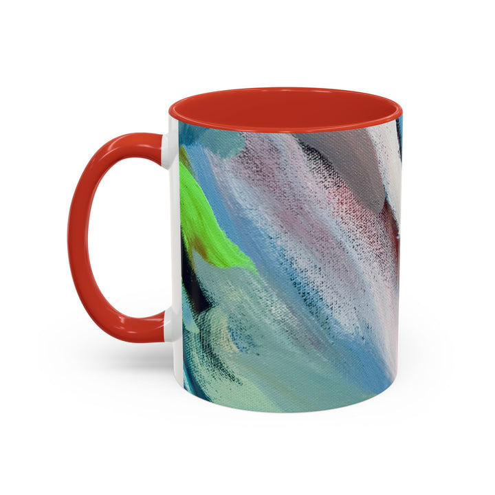 Abstract Brushstroke Accent Coffee Mug — Red, Blue & Teal Artistic Ceramic Mug (11/15oz) - Preethi Arts