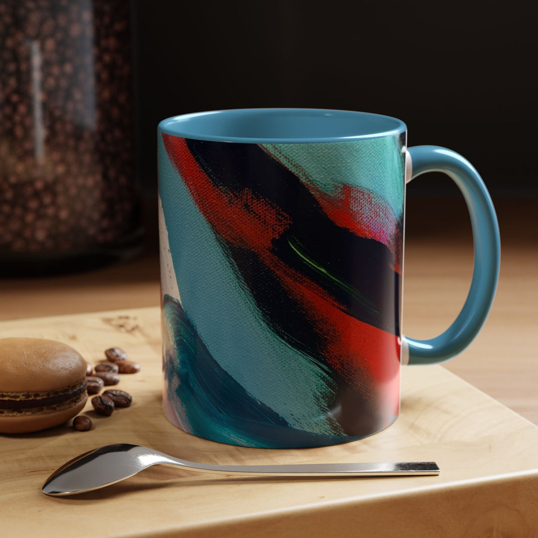 Abstract Brushstroke Accent Coffee Mug — Red, Blue & Teal Artistic Ceramic Mug (11/15oz) - Preethi Arts