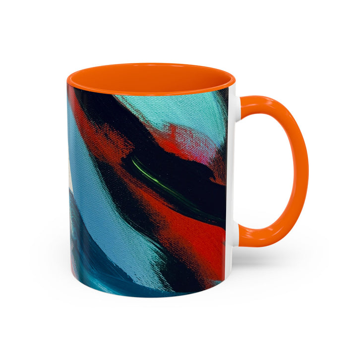 Abstract Brushstroke Accent Coffee Mug — Red, Blue & Teal Artistic Ceramic Mug (11/15oz) - Preethi Arts