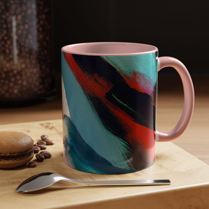 Abstract Brushstroke Accent Coffee Mug — Red, Blue & Teal Artistic Ceramic Mug (11/15oz) - Preethi Arts