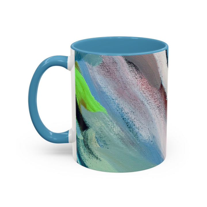 Abstract Brushstroke Accent Coffee Mug — Red, Blue & Teal Artistic Ceramic Mug (11/15oz) - Preethi Arts