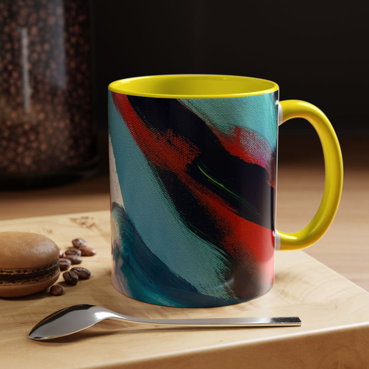 Abstract Brushstroke Accent Coffee Mug — Red, Blue & Teal Artistic Ceramic Mug (11/15oz) - Preethi Arts