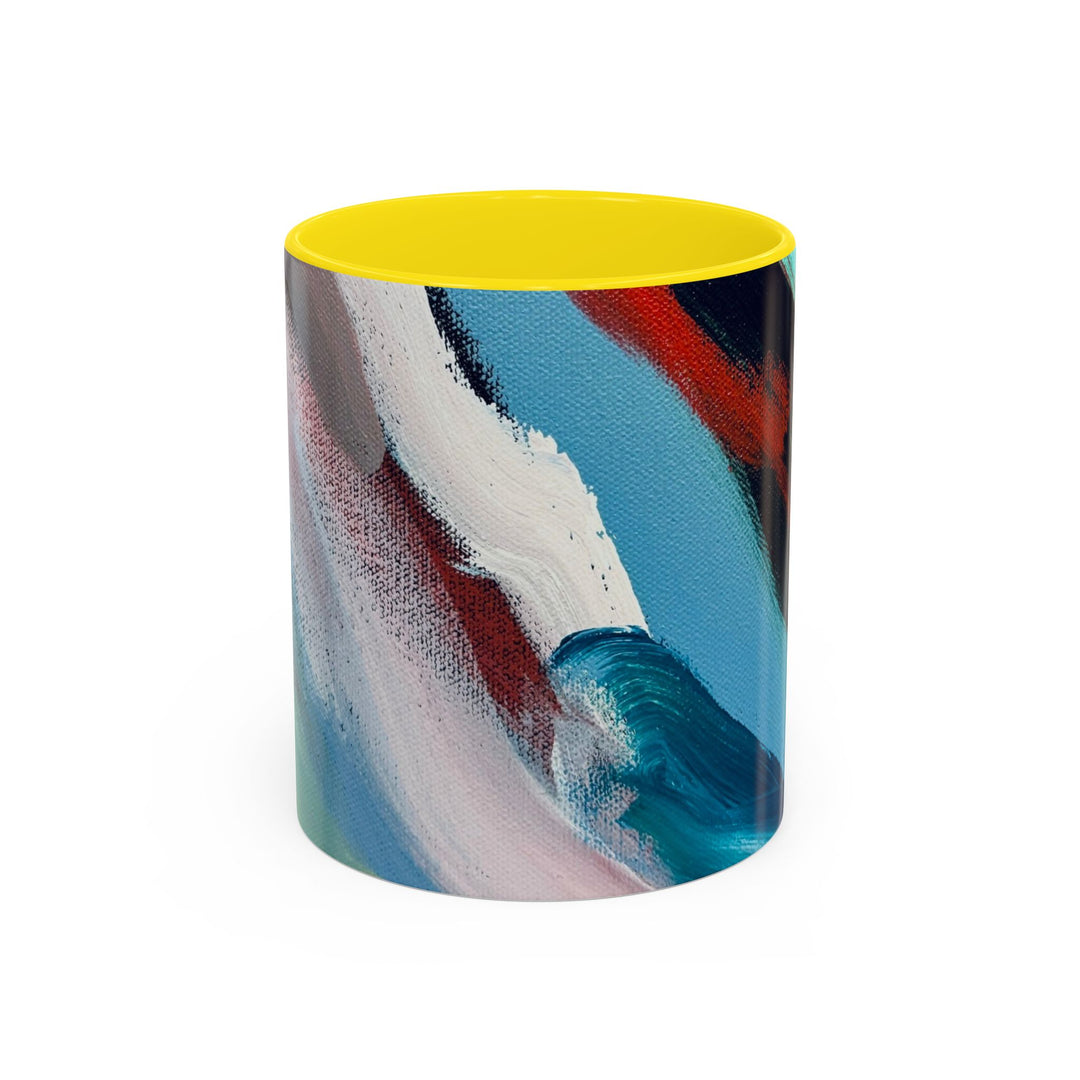 Abstract Brushstroke Accent Coffee Mug — Red, Blue & Teal Artistic Ceramic Mug (11/15oz) - Preethi Arts