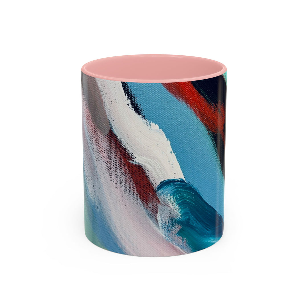 Abstract Brushstroke Accent Coffee Mug — Red, Blue & Teal Artistic Ceramic Mug (11/15oz) - Preethi Arts