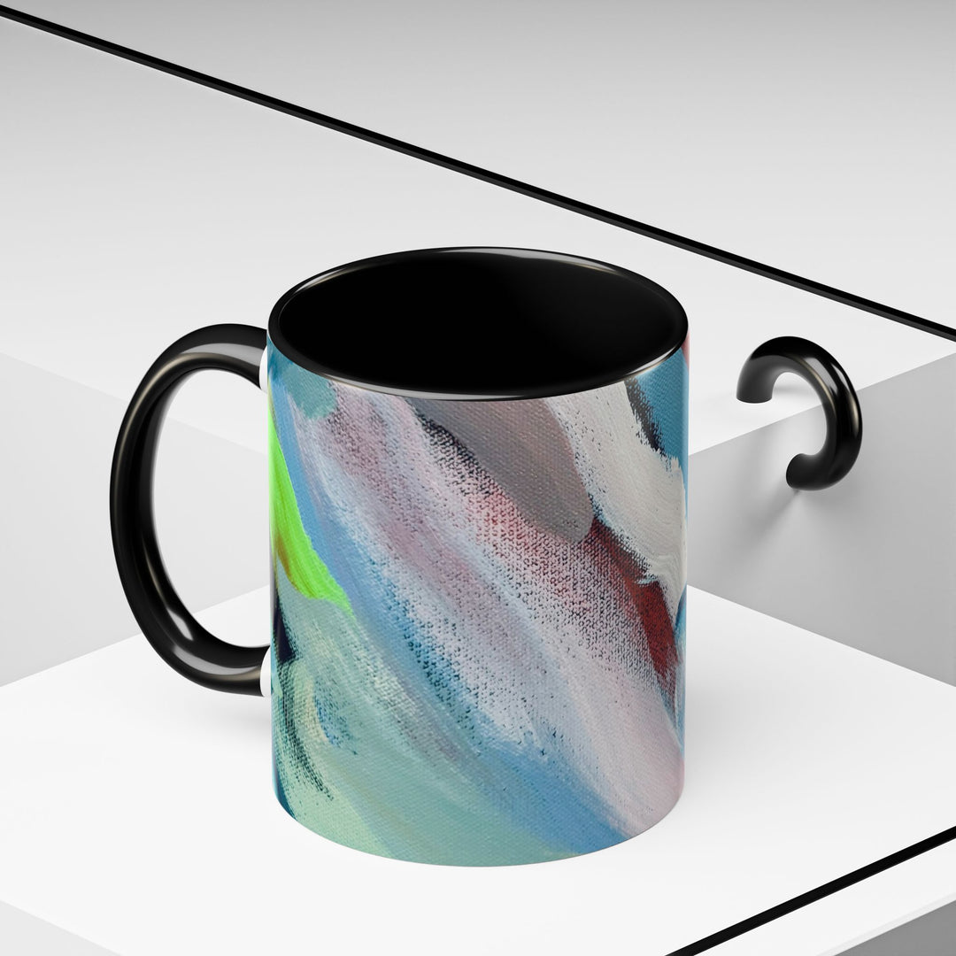 Abstract Brushstroke Accent Coffee Mug — Red, Blue & Teal Artistic Ceramic Mug (11/15oz) - Preethi Arts