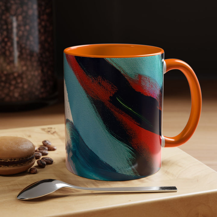 Abstract Brushstroke Accent Coffee Mug — Red, Blue & Teal Artistic Ceramic Mug (11/15oz) - Preethi Arts