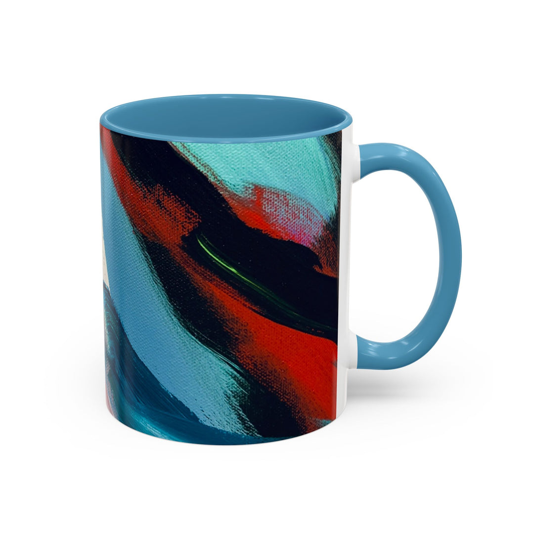 Abstract Brushstroke Accent Coffee Mug — Red, Blue & Teal Artistic Ceramic Mug (11/15oz) - Preethi Arts