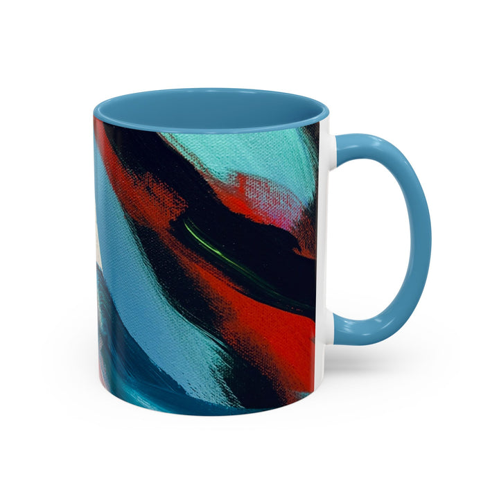 Abstract Brushstroke Accent Coffee Mug — Red, Blue & Teal Artistic Ceramic Mug (11/15oz) - Preethi Arts