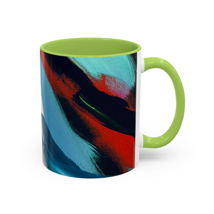 Abstract Brushstroke Accent Coffee Mug — Red, Blue & Teal Artistic Ceramic Mug (11/15oz) - Preethi Arts