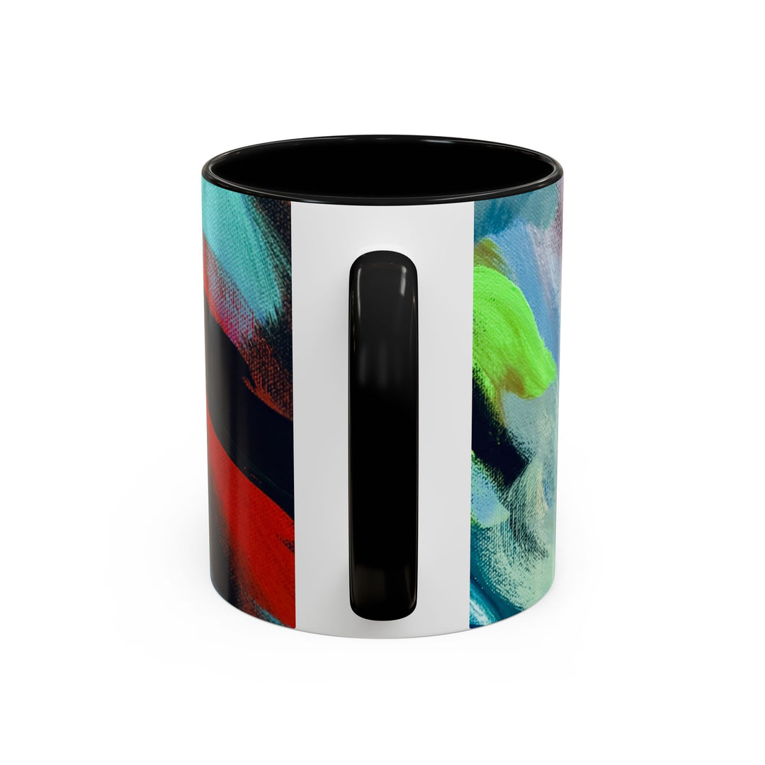 Abstract Brushstroke Accent Coffee Mug — Red, Blue & Teal Artistic Ceramic Mug (11/15oz) - Preethi Arts