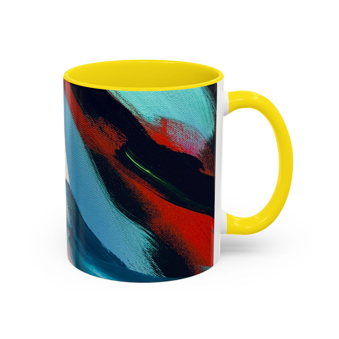 Abstract Brushstroke Accent Coffee Mug — Red, Blue & Teal Artistic Ceramic Mug (11/15oz) - Preethi Arts