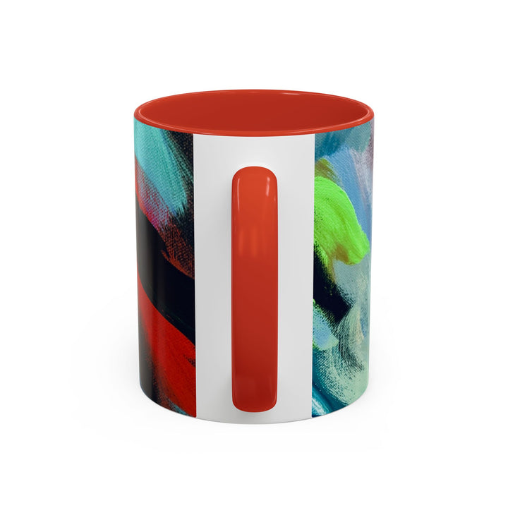 Abstract Brushstroke Accent Coffee Mug — Red, Blue & Teal Artistic Ceramic Mug (11/15oz) - Preethi Arts