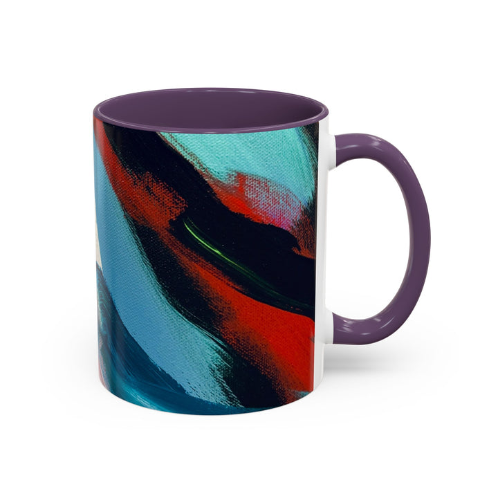 Abstract Brushstroke Accent Coffee Mug — Red, Blue & Teal Artistic Ceramic Mug (11/15oz) - Preethi Arts