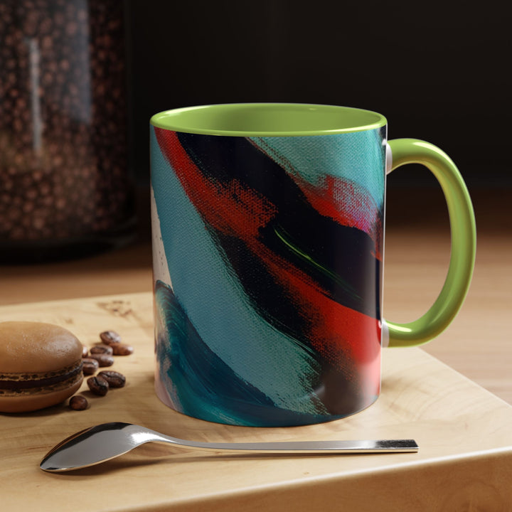 Abstract Brushstroke Accent Coffee Mug — Red, Blue & Teal Artistic Ceramic Mug (11/15oz) - Preethi Arts