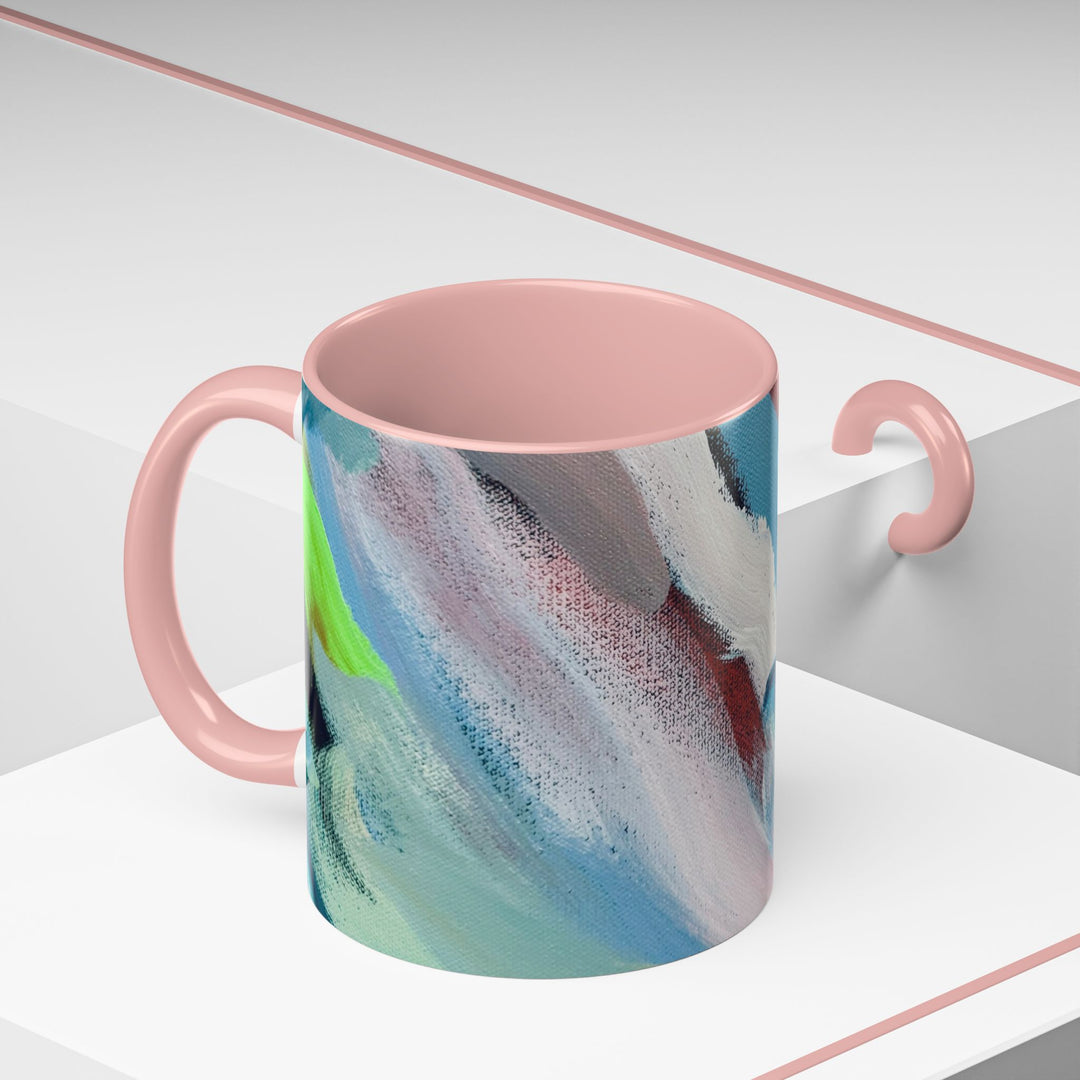 Abstract Brushstroke Accent Coffee Mug — Red, Blue & Teal Artistic Ceramic Mug (11/15oz) - Preethi Arts