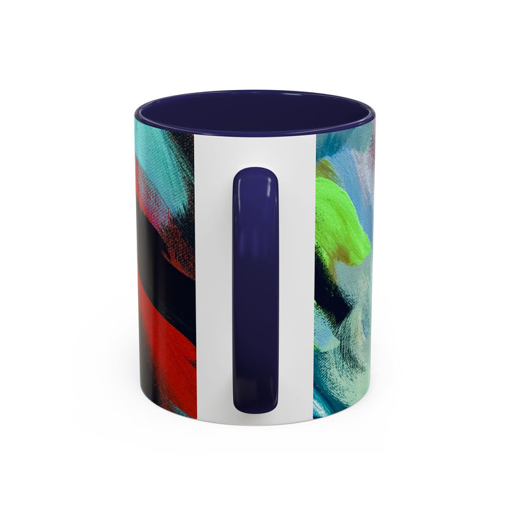 Abstract Brushstroke Accent Coffee Mug — Red, Blue & Teal Artistic Ceramic Mug (11/15oz) - Preethi Arts