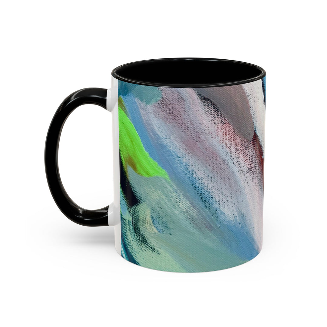 Abstract Brushstroke Accent Coffee Mug — Red, Blue & Teal Artistic Ceramic Mug (11/15oz) - Preethi Arts