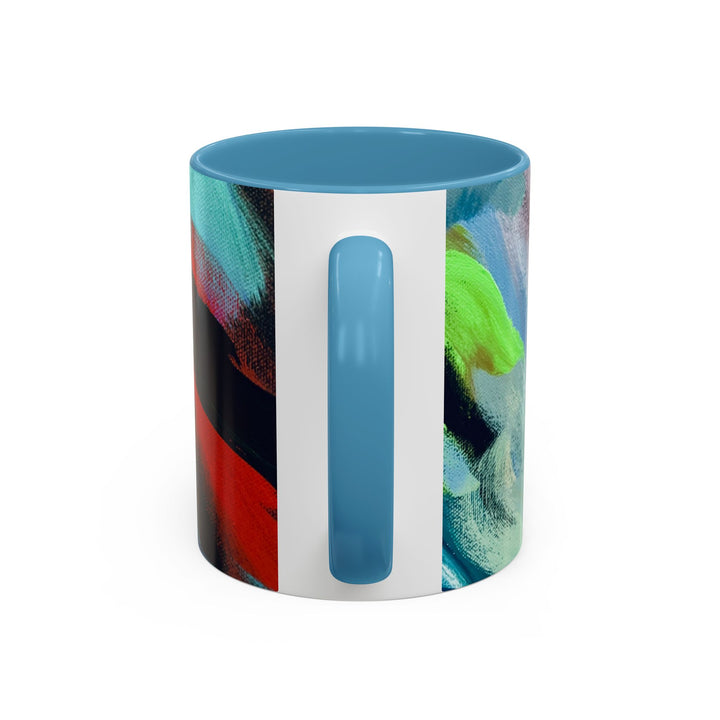 Abstract Brushstroke Accent Coffee Mug — Red, Blue & Teal Artistic Ceramic Mug (11/15oz) - Preethi Arts