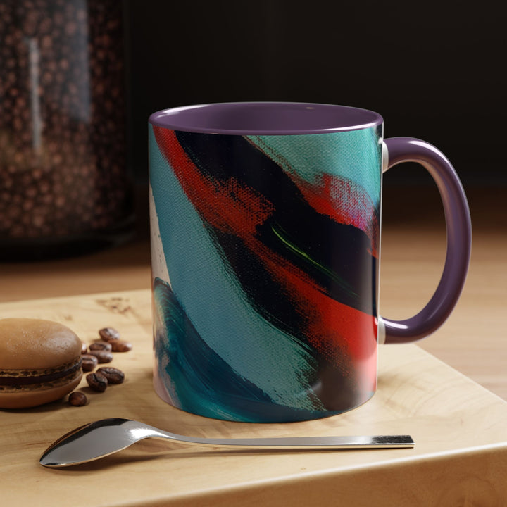 Abstract Brushstroke Accent Coffee Mug — Red, Blue & Teal Artistic Ceramic Mug (11/15oz) - Preethi Arts