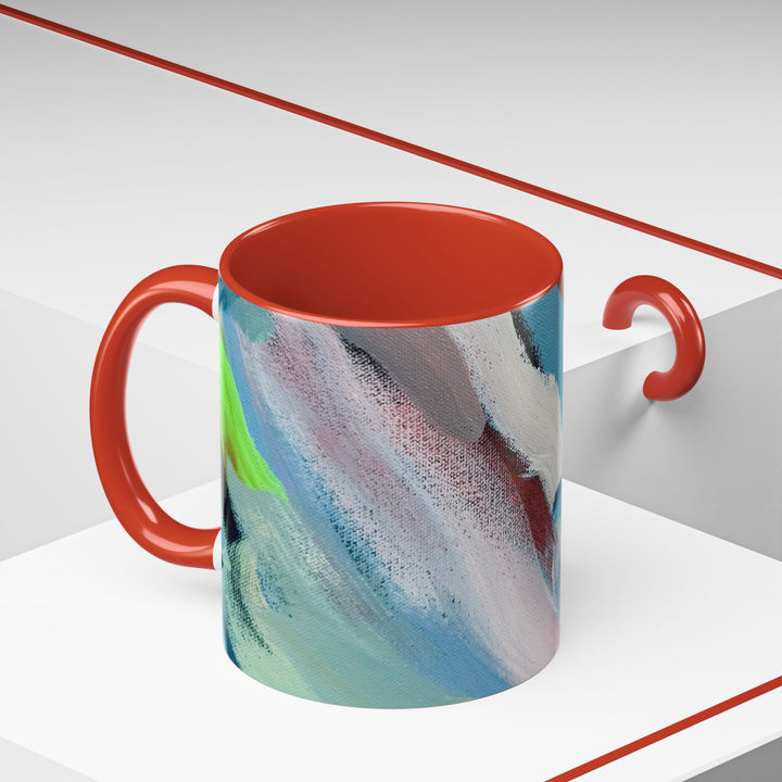 Abstract Brushstroke Accent Coffee Mug — Red, Blue & Teal Artistic Ceramic Mug (11/15oz) - Preethi Arts