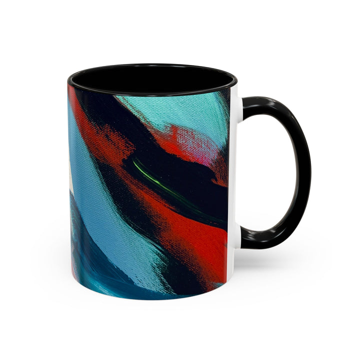 Abstract Brushstroke Accent Coffee Mug — Red, Blue & Teal Artistic Ceramic Mug (11/15oz) - Preethi Arts