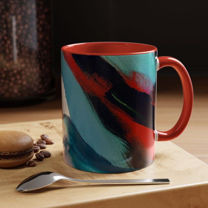 Abstract Brushstroke Accent Coffee Mug — Red, Blue & Teal Artistic Ceramic Mug (11/15oz) - Preethi Arts