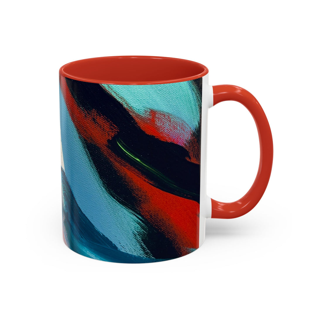 Abstract Brushstroke Accent Coffee Mug — Red, Blue & Teal Artistic Ceramic Mug (11/15oz) - Preethi Arts