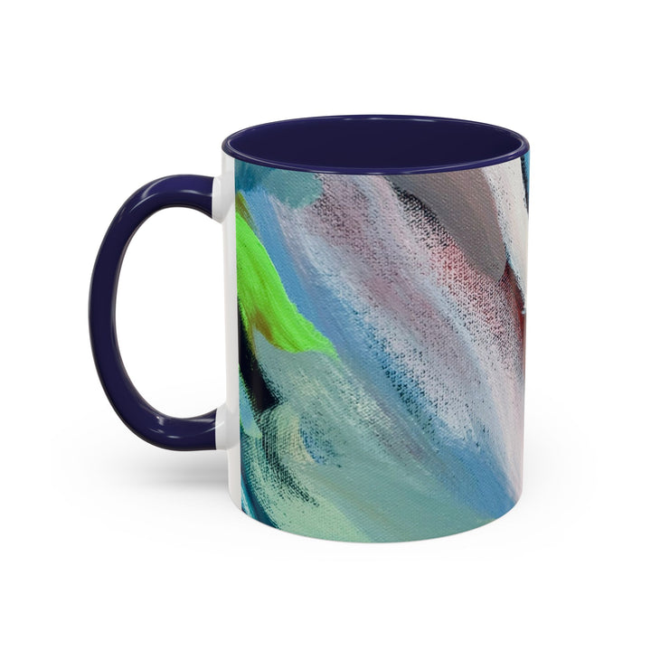 Abstract Brushstroke Accent Coffee Mug — Red, Blue & Teal Artistic Ceramic Mug (11/15oz) - Preethi Arts