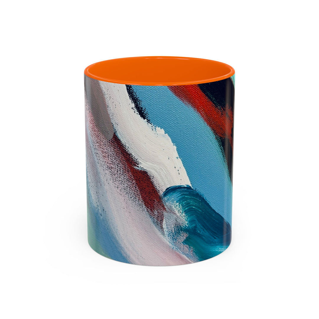 Abstract Brushstroke Accent Coffee Mug — Red, Blue & Teal Artistic Ceramic Mug (11/15oz) - Preethi Arts