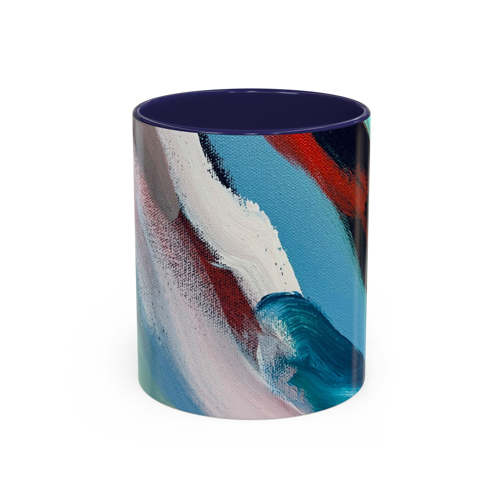 Abstract Brushstroke Accent Coffee Mug — Red, Blue & Teal Artistic Ceramic Mug (11/15oz) - Preethi Arts