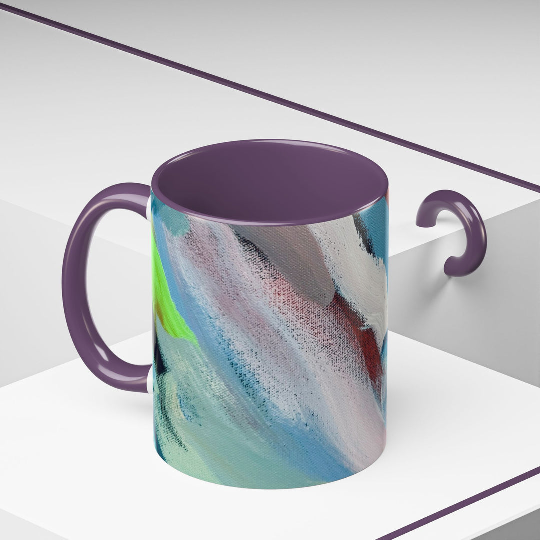 Abstract Brushstroke Accent Coffee Mug — Red, Blue & Teal Artistic Ceramic Mug (11/15oz) - Preethi Arts
