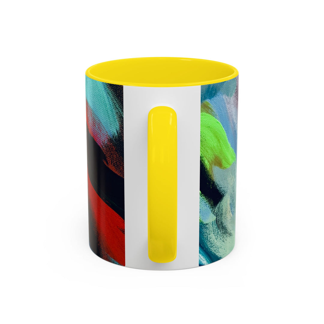 Abstract Brushstroke Accent Coffee Mug — Red, Blue & Teal Artistic Ceramic Mug (11/15oz) - Preethi Arts