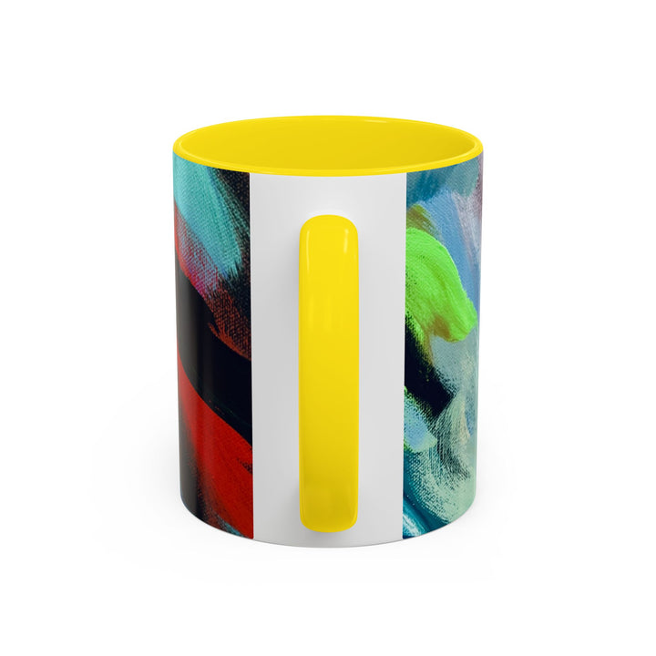 Abstract Brushstroke Accent Coffee Mug — Red, Blue & Teal Artistic Ceramic Mug (11/15oz) - Preethi Arts