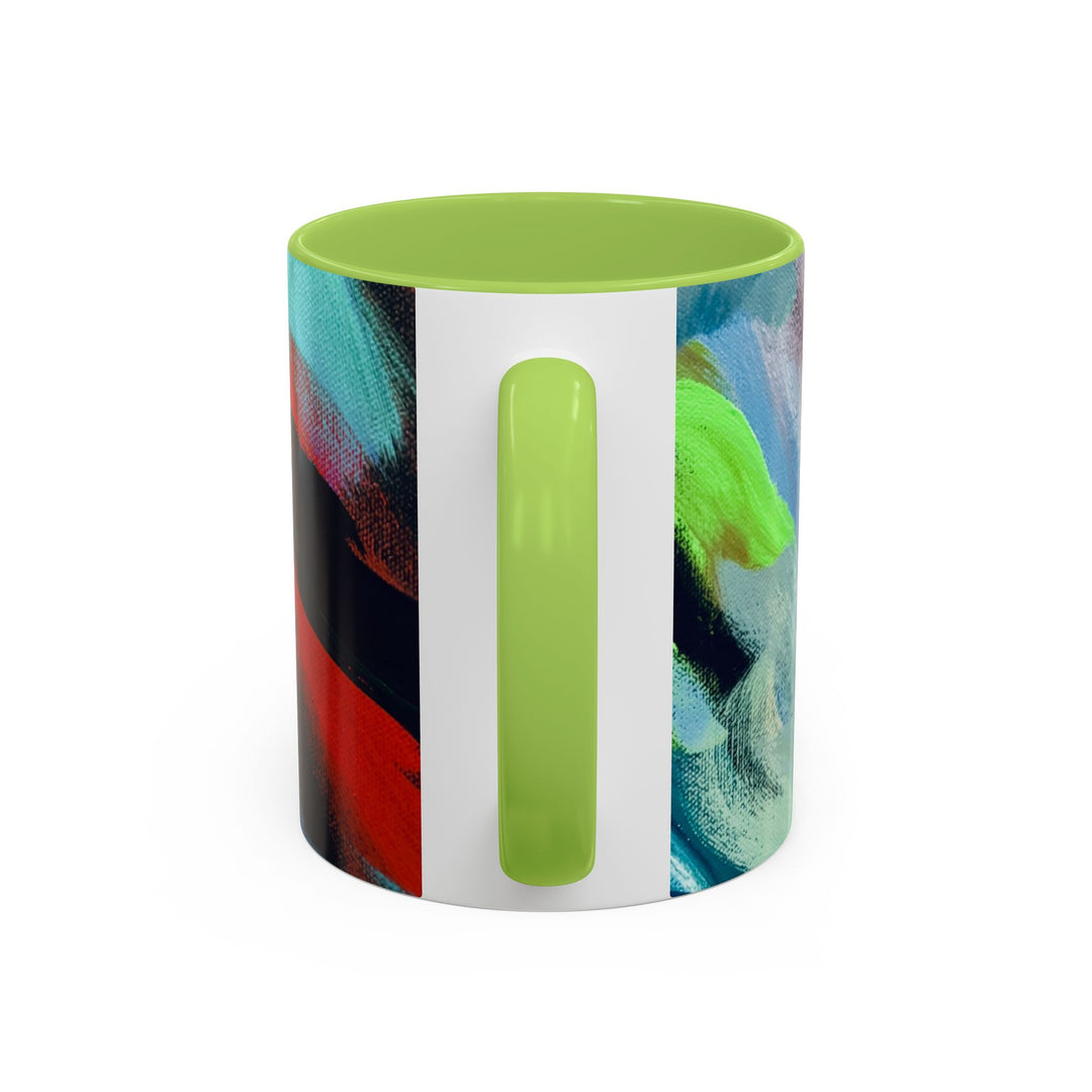 Abstract Brushstroke Accent Coffee Mug — Red, Blue & Teal Artistic Ceramic Mug (11/15oz) - Preethi Arts