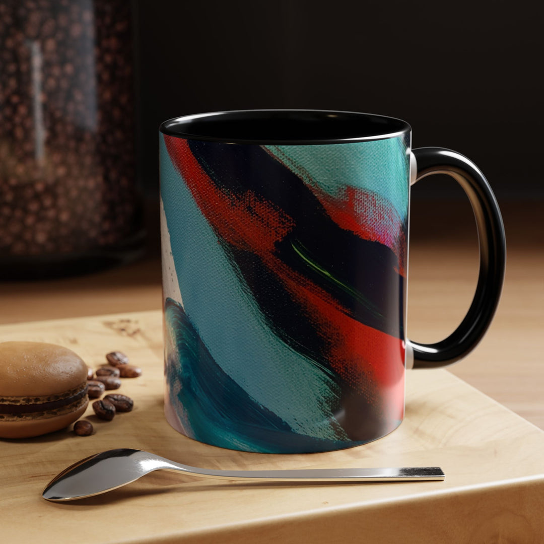 Abstract Brushstroke Accent Coffee Mug — Red, Blue & Teal Artistic Ceramic Mug (11/15oz) - Preethi Arts