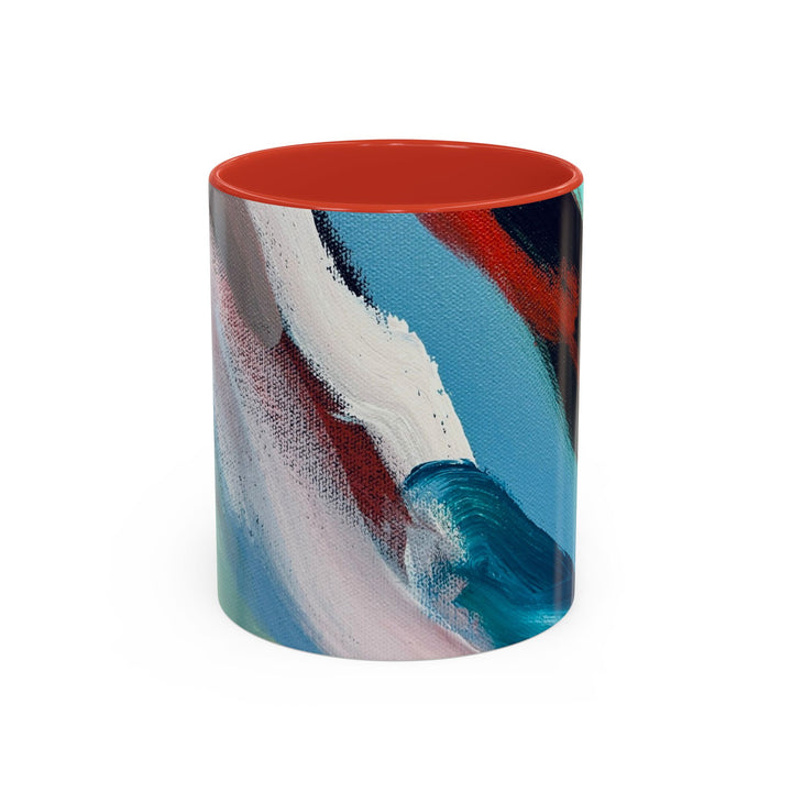 Abstract Brushstroke Accent Coffee Mug — Red, Blue & Teal Artistic Ceramic Mug (11/15oz) - Preethi Arts