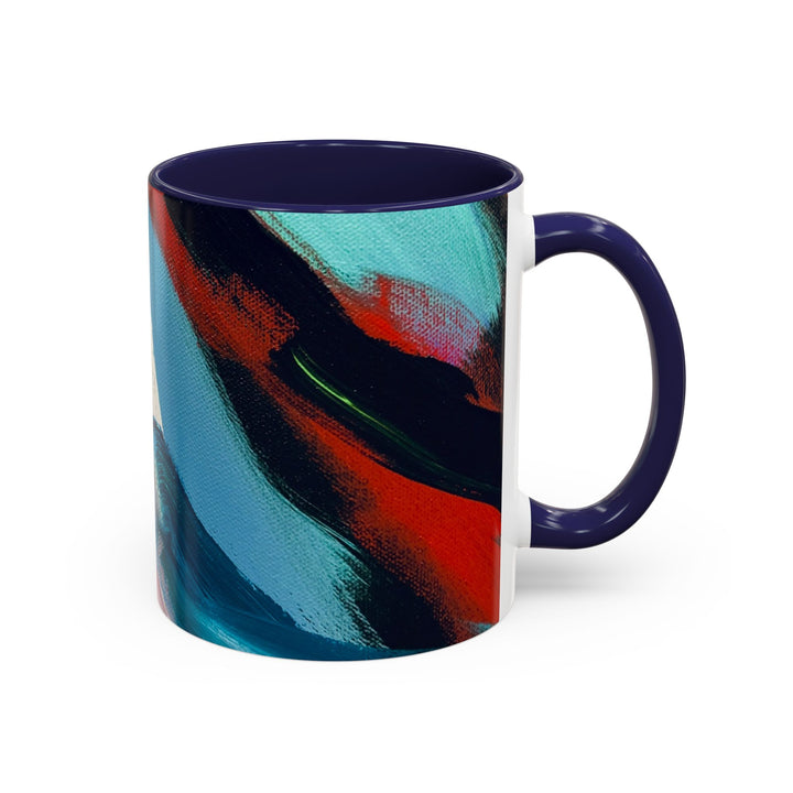 Abstract Brushstroke Accent Coffee Mug — Red, Blue & Teal Artistic Ceramic Mug (11/15oz) - Preethi Arts