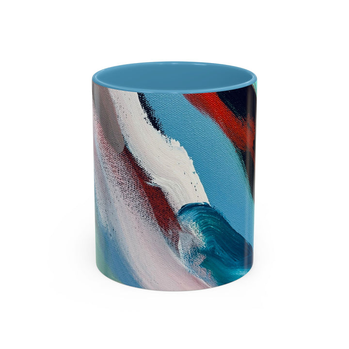Abstract Brushstroke Accent Coffee Mug — Red, Blue & Teal Artistic Ceramic Mug (11/15oz) - Preethi Arts