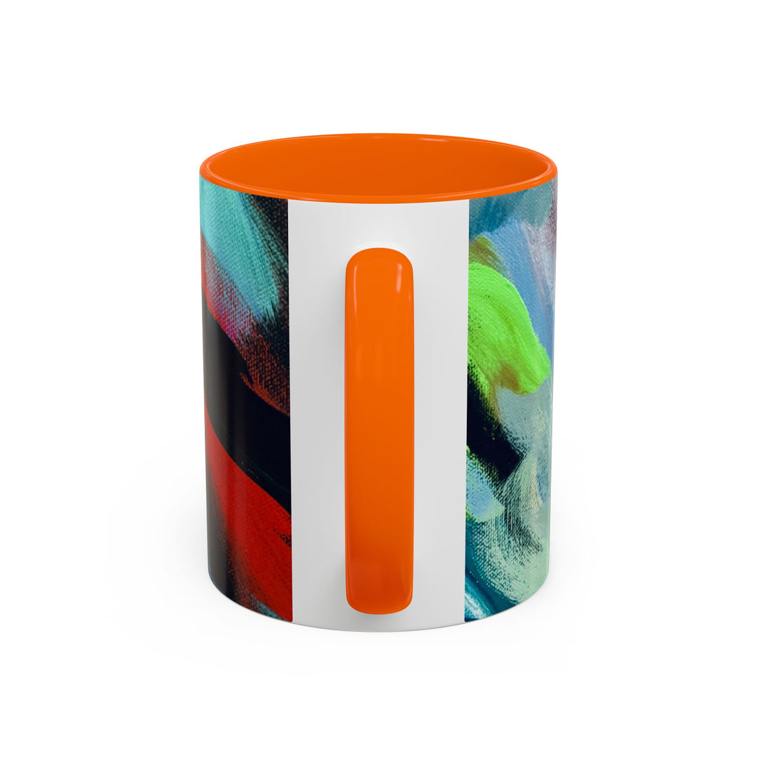 Abstract Brushstroke Accent Coffee Mug — Red, Blue & Teal Artistic Ceramic Mug (11/15oz) - Preethi Arts