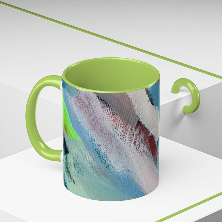 Abstract Brushstroke Accent Coffee Mug — Red, Blue & Teal Artistic Ceramic Mug (11/15oz) - Preethi Arts