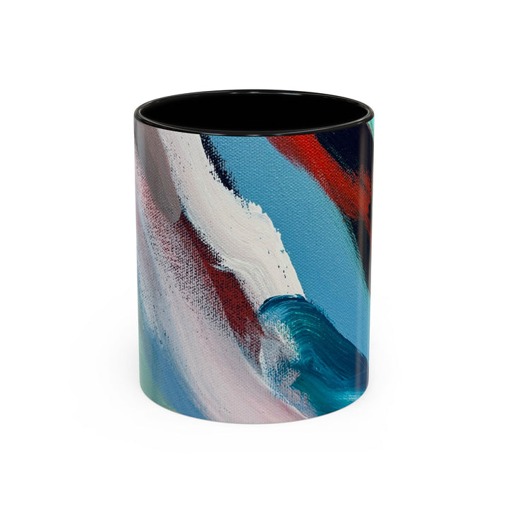 Abstract Brushstroke Accent Coffee Mug — Red, Blue & Teal Artistic Ceramic Mug (11/15oz) - Preethi Arts