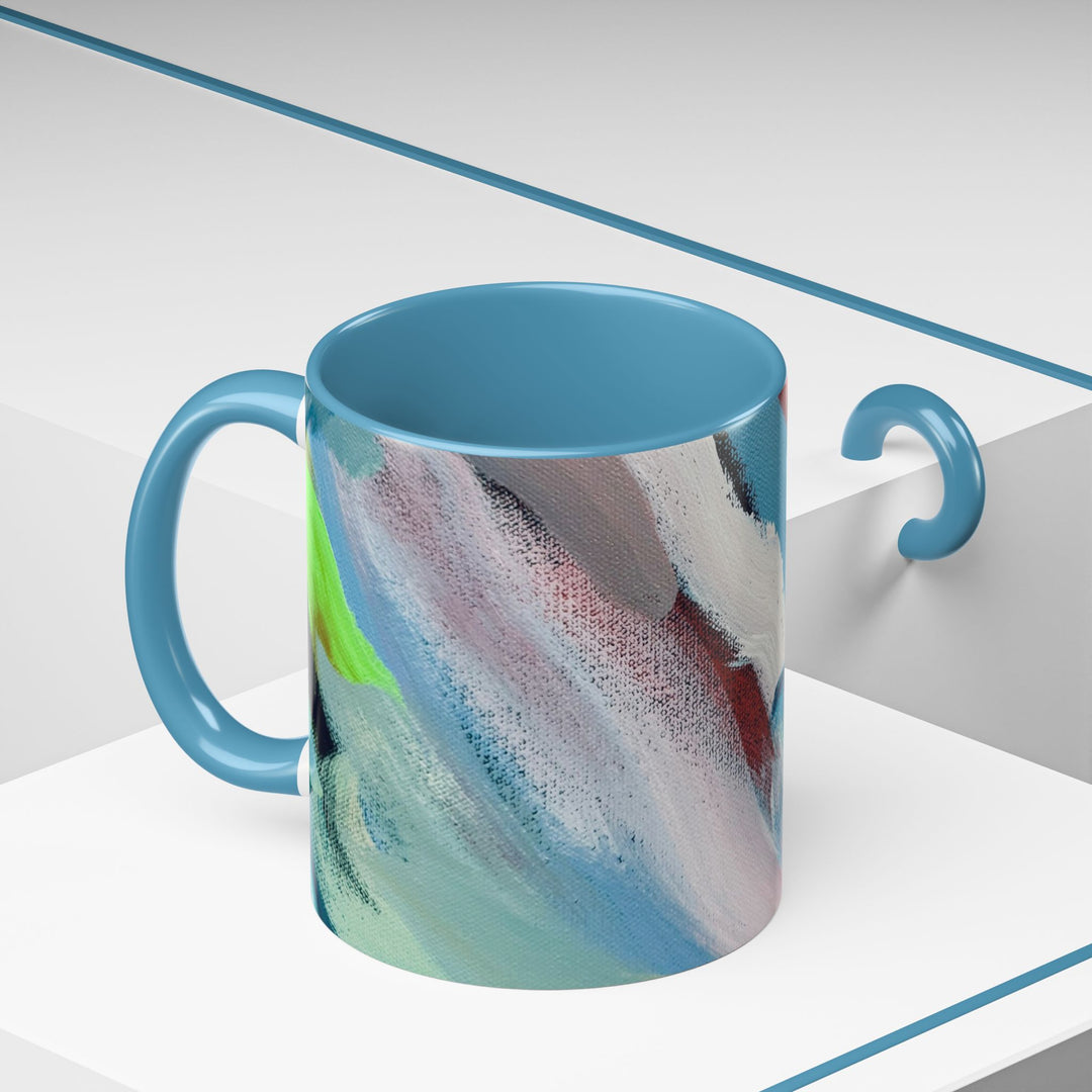 Abstract Brushstroke Accent Coffee Mug — Red, Blue & Teal Artistic Ceramic Mug (11/15oz) - Preethi Arts