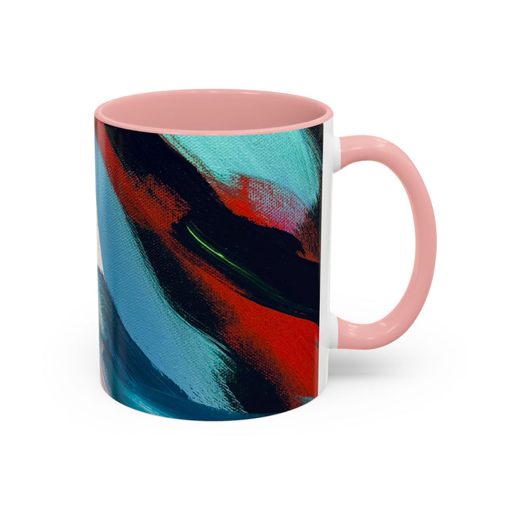Abstract Brushstroke Accent Coffee Mug — Red, Blue & Teal Artistic Ceramic Mug (11/15oz) - Preethi Arts