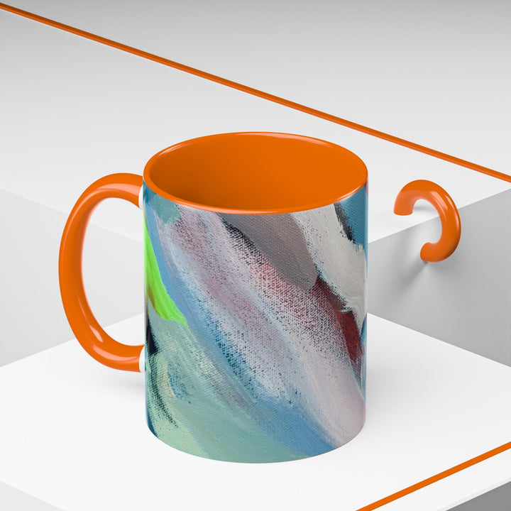 Abstract Brushstroke Accent Coffee Mug — Red, Blue & Teal Artistic Ceramic Mug (11/15oz) - Preethi Arts