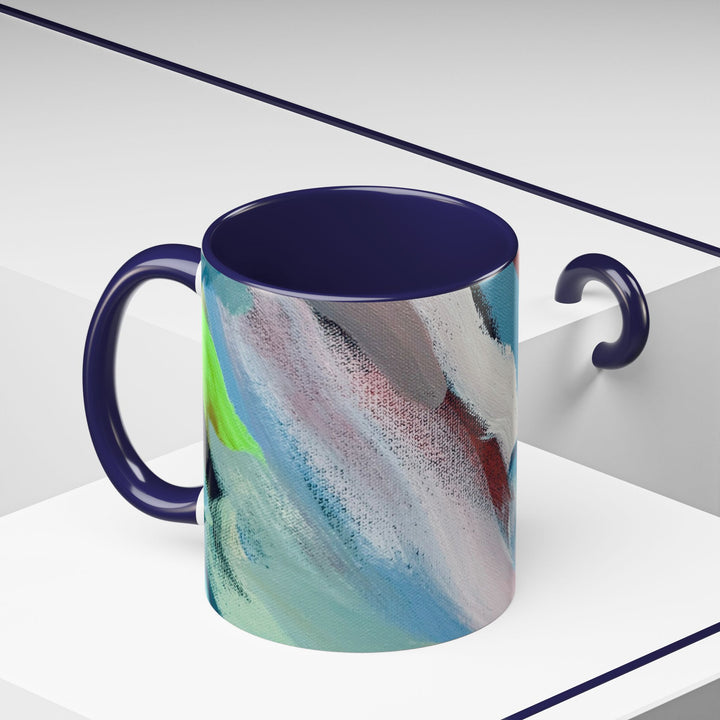 Abstract Brushstroke Accent Coffee Mug — Red, Blue & Teal Artistic Ceramic Mug (11/15oz) - Preethi Arts