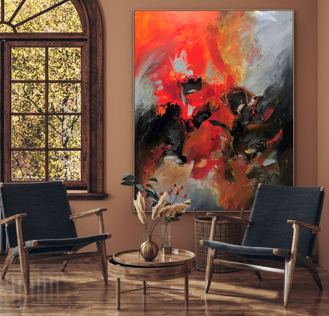 layered, textured brushstrokes to create depth and movement, evoking a sense of energy