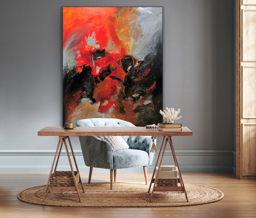 layered, textured brushstrokes to create depth and movement, evoking a sense of energy
