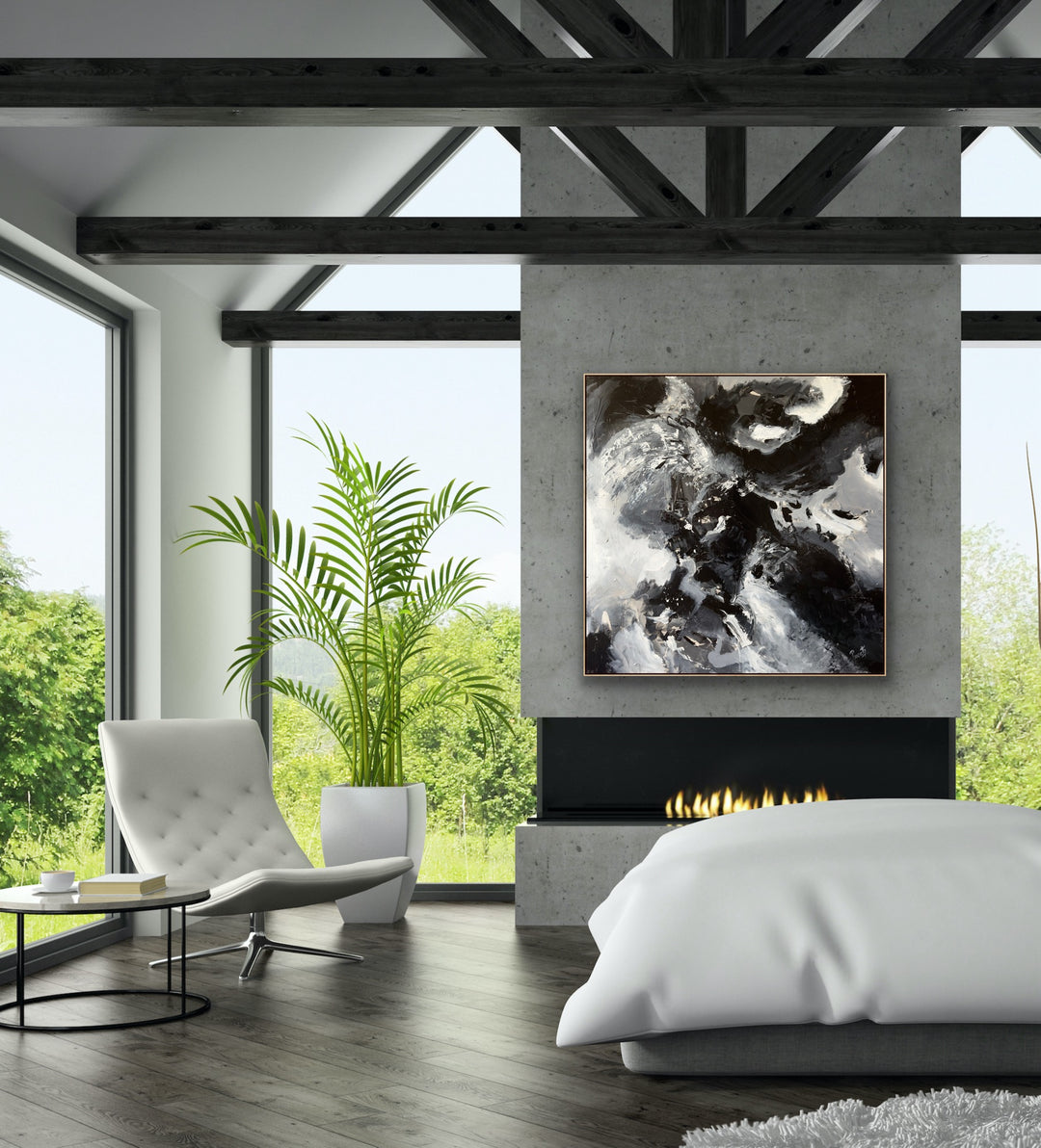 Roaring - 48x48 - Minimal, Custom Handmade Art, Abstract painting, Modern Art, Wall art, Canvas painting, Framed art, Minimalist art